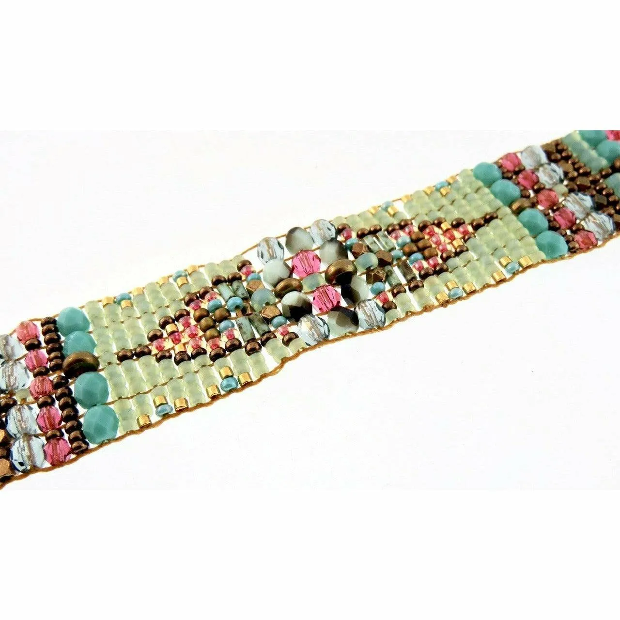 Chili Rose Moss Green & Turquoise Chevron  Bracelet