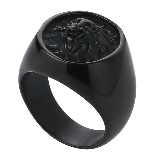 Classy Men Lion Signet Ring Black