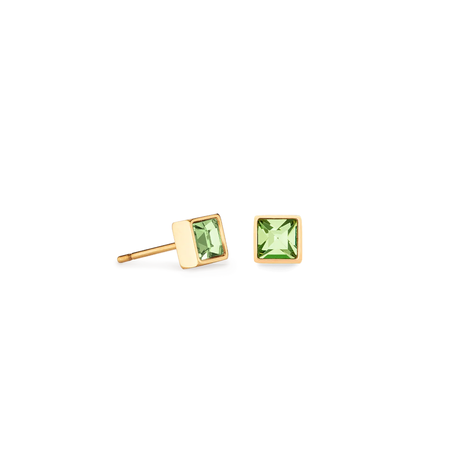 Coeur De Lion Brilliant Square Gold and Green Crystal Stud Earrings