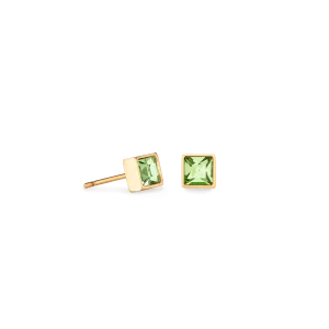 Coeur De Lion Brilliant Square Gold and Green Crystal Stud Earrings