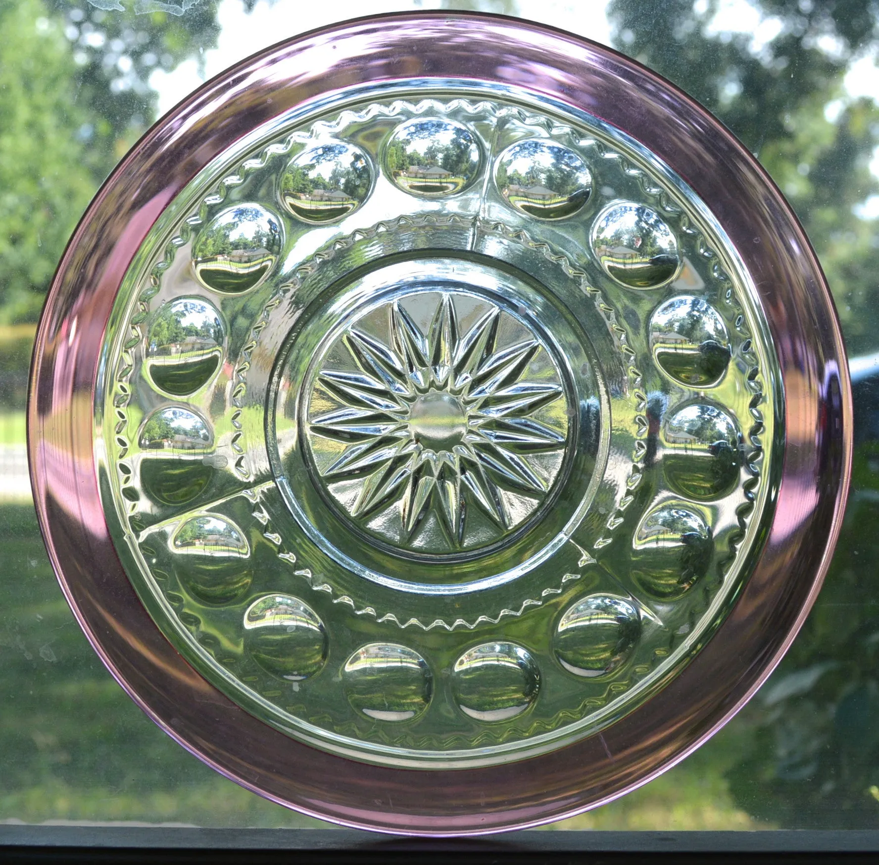 Cranberry Pink Kings Crown Thumbprint Tiffin Glass Plate 7 1/2" Light Ruby