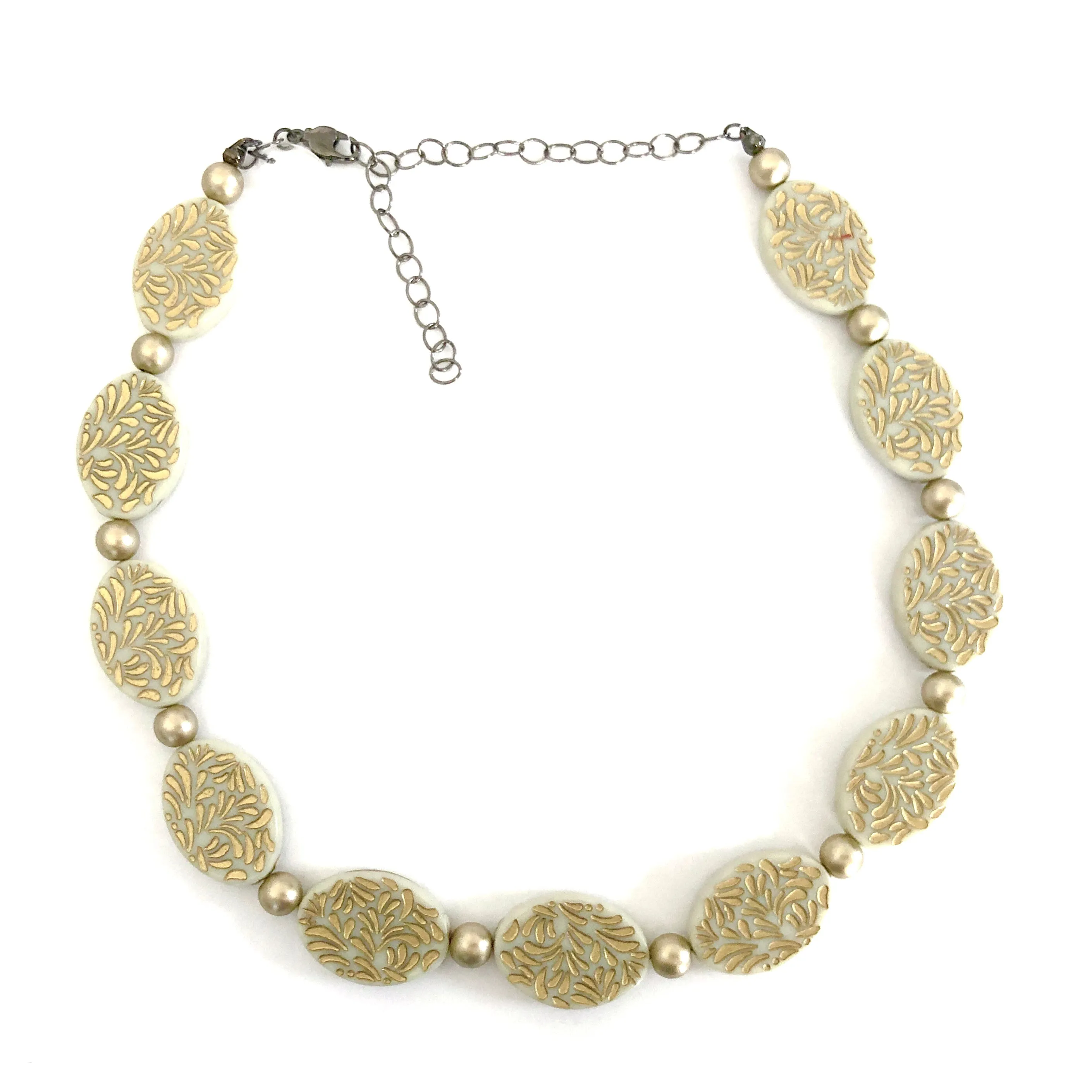 Cream & Gold Oval Beaded Marco Necklace