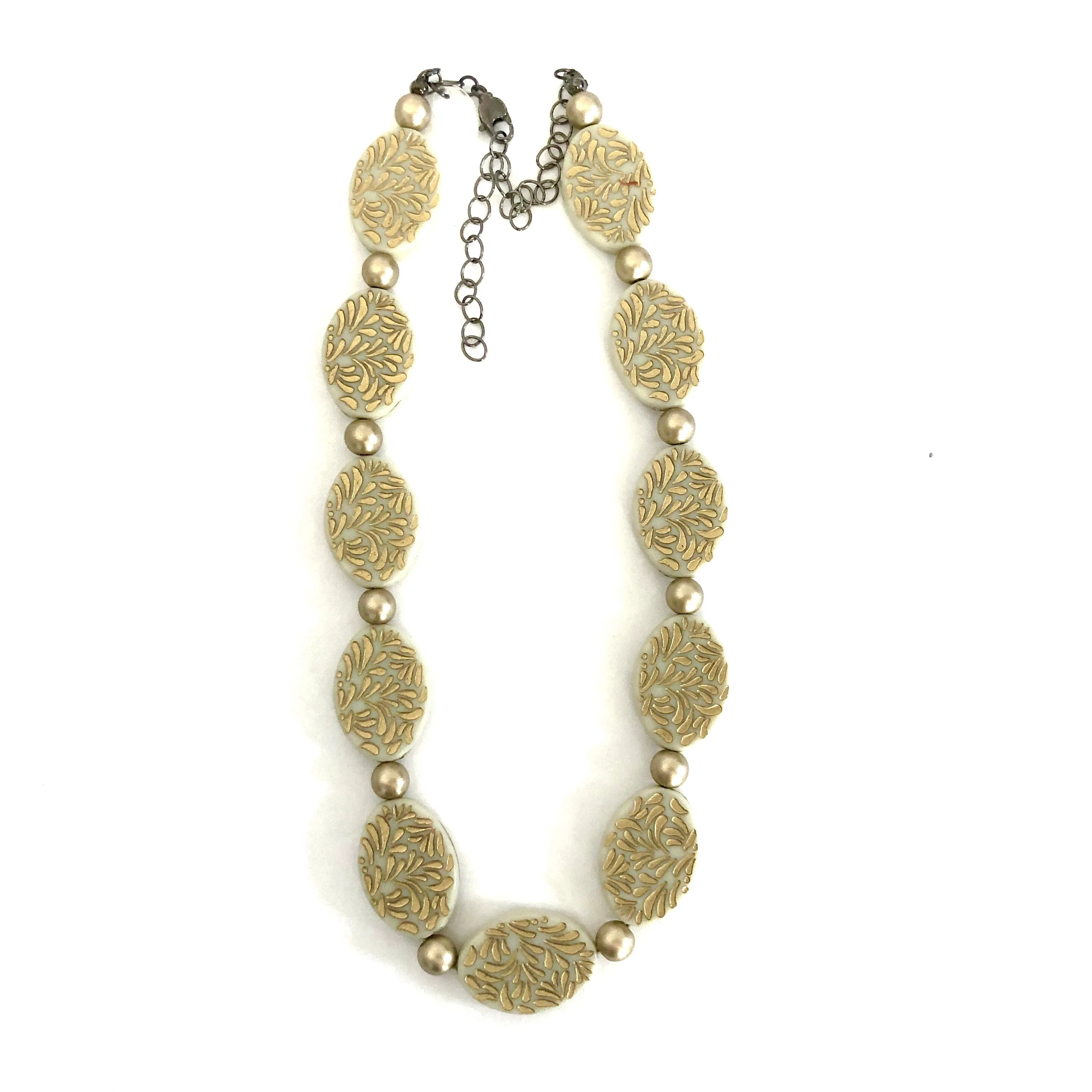 Cream & Gold Oval Beaded Marco Necklace