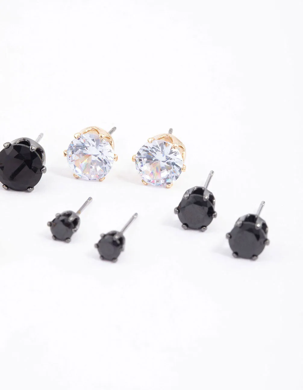 Cubic Zirconia Round Stud Earrings 6-Pack