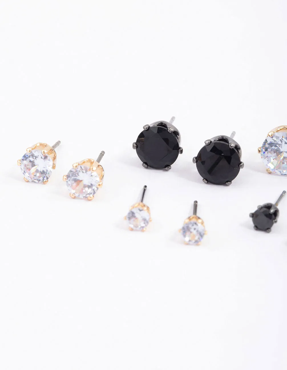 Cubic Zirconia Round Stud Earrings 6-Pack