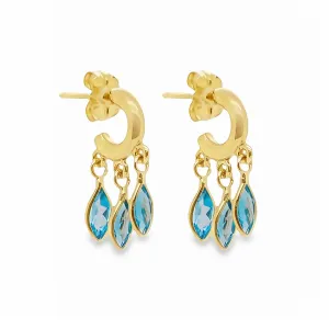 Dangling Marquise Huggies (Blue Topaz)