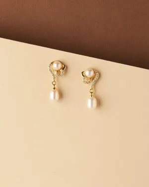 Delicate Stone Studded Pearl Earring