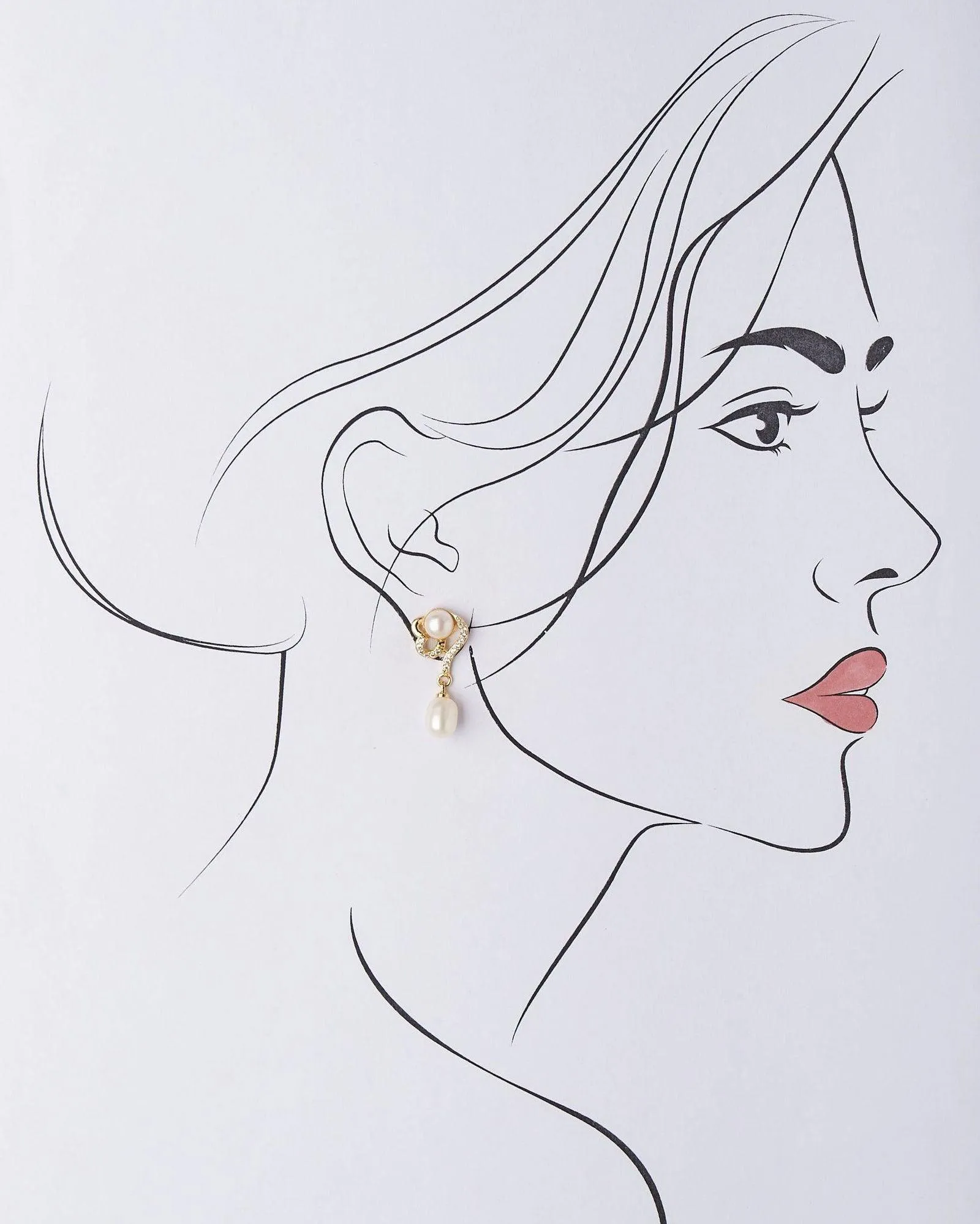 Delicate Stone Studded Pearl Earring