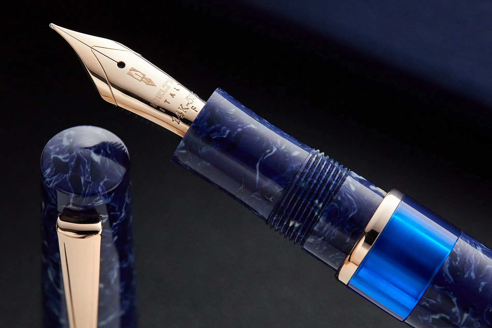 Delta Lapis Blue Celluloid Fountain Pen - Rosegold (Limited Edition)