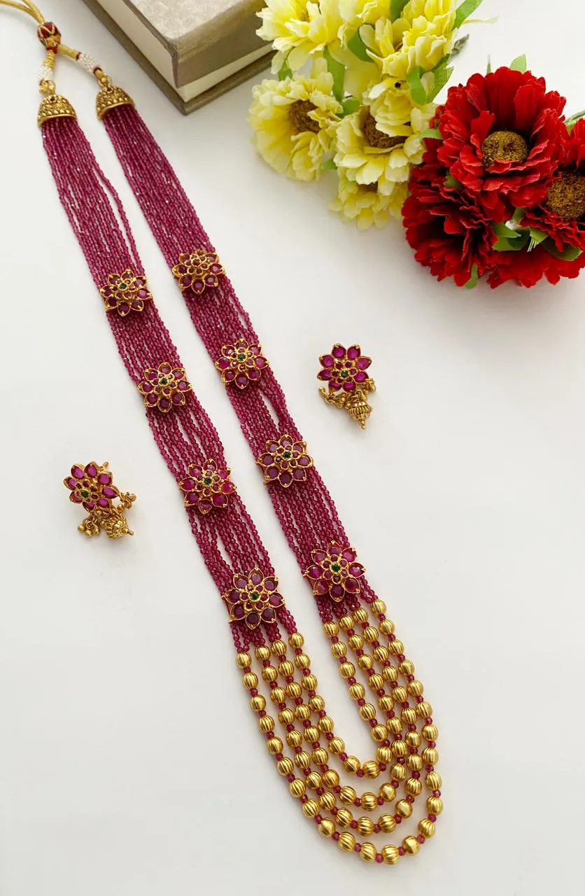 Designer Multi Layered Pink Semi Precious Beaded Necklace Set By Gehna Shop