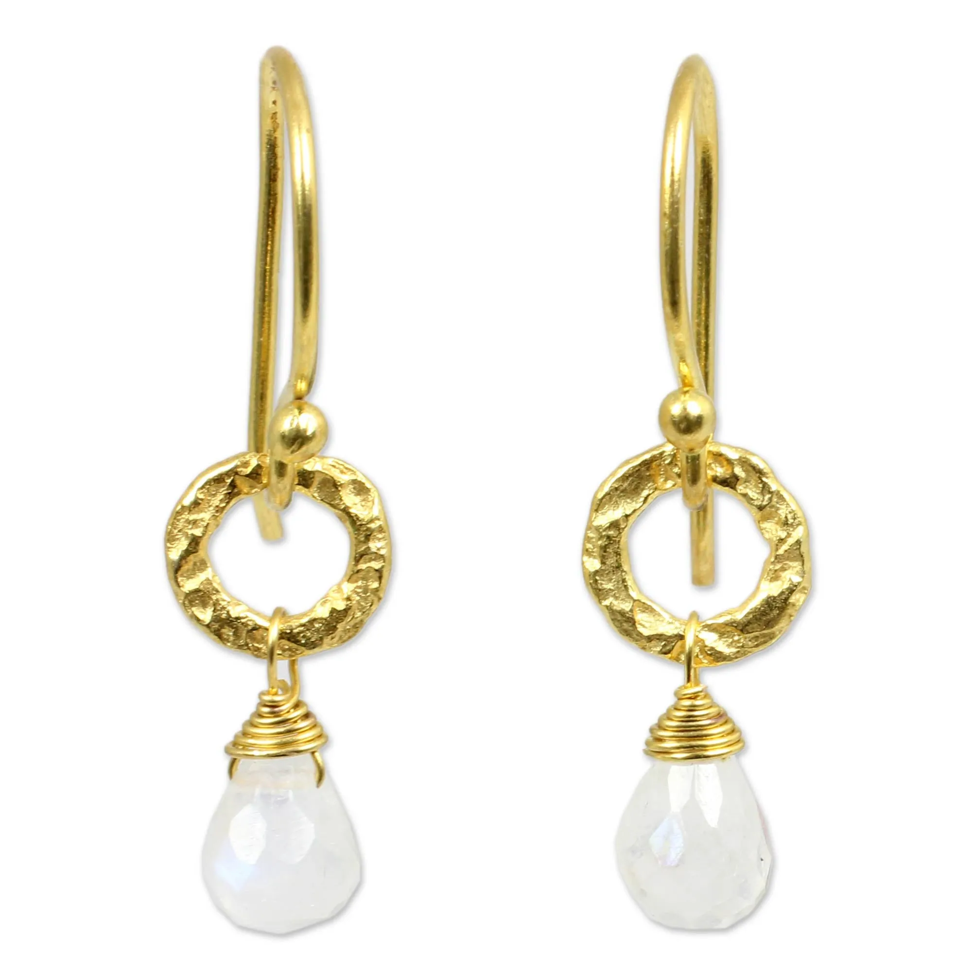 Dewy Suns Fair Trade Gold Plated Earrings with Moonstone