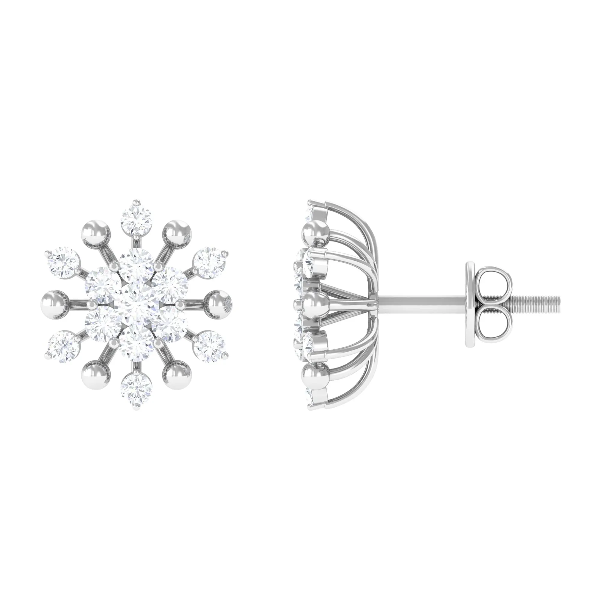 Diamond Cluster Snowflake Stud Earrings