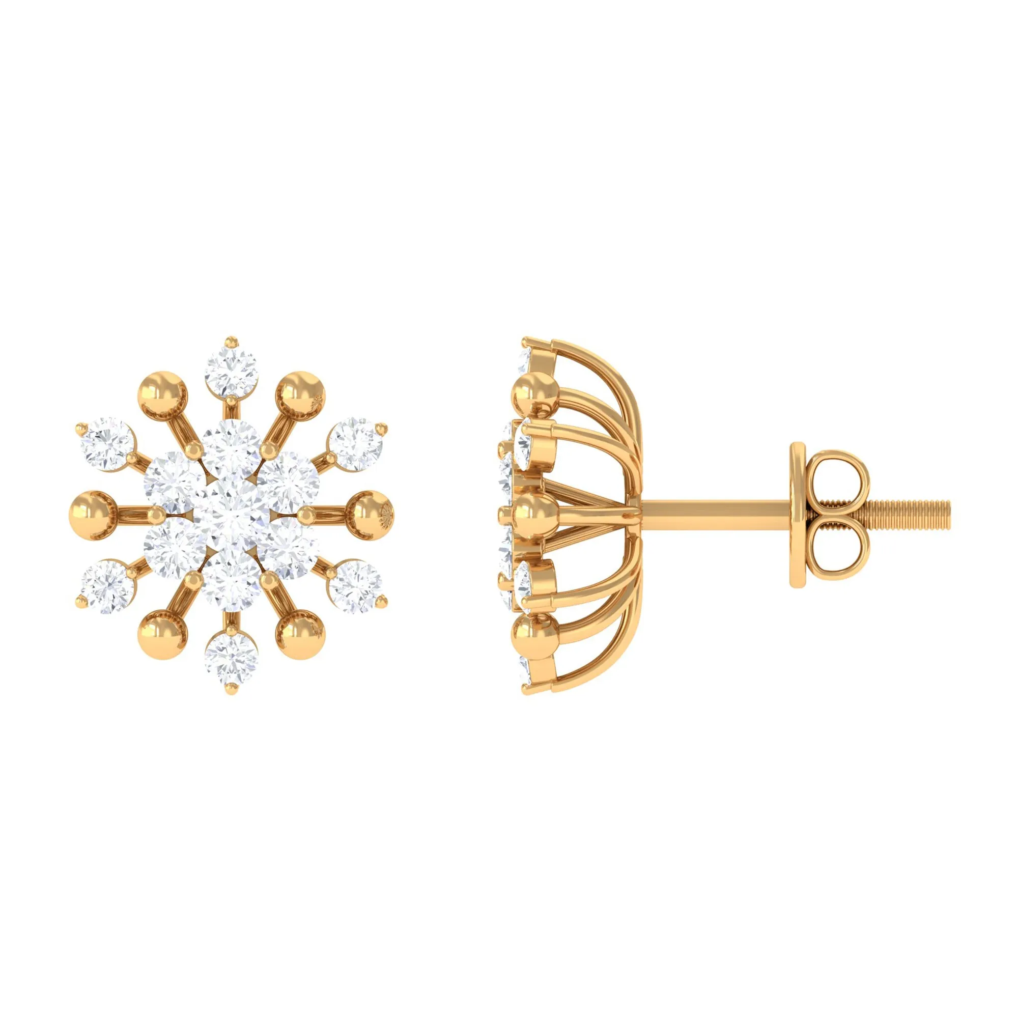 Diamond Cluster Snowflake Stud Earrings