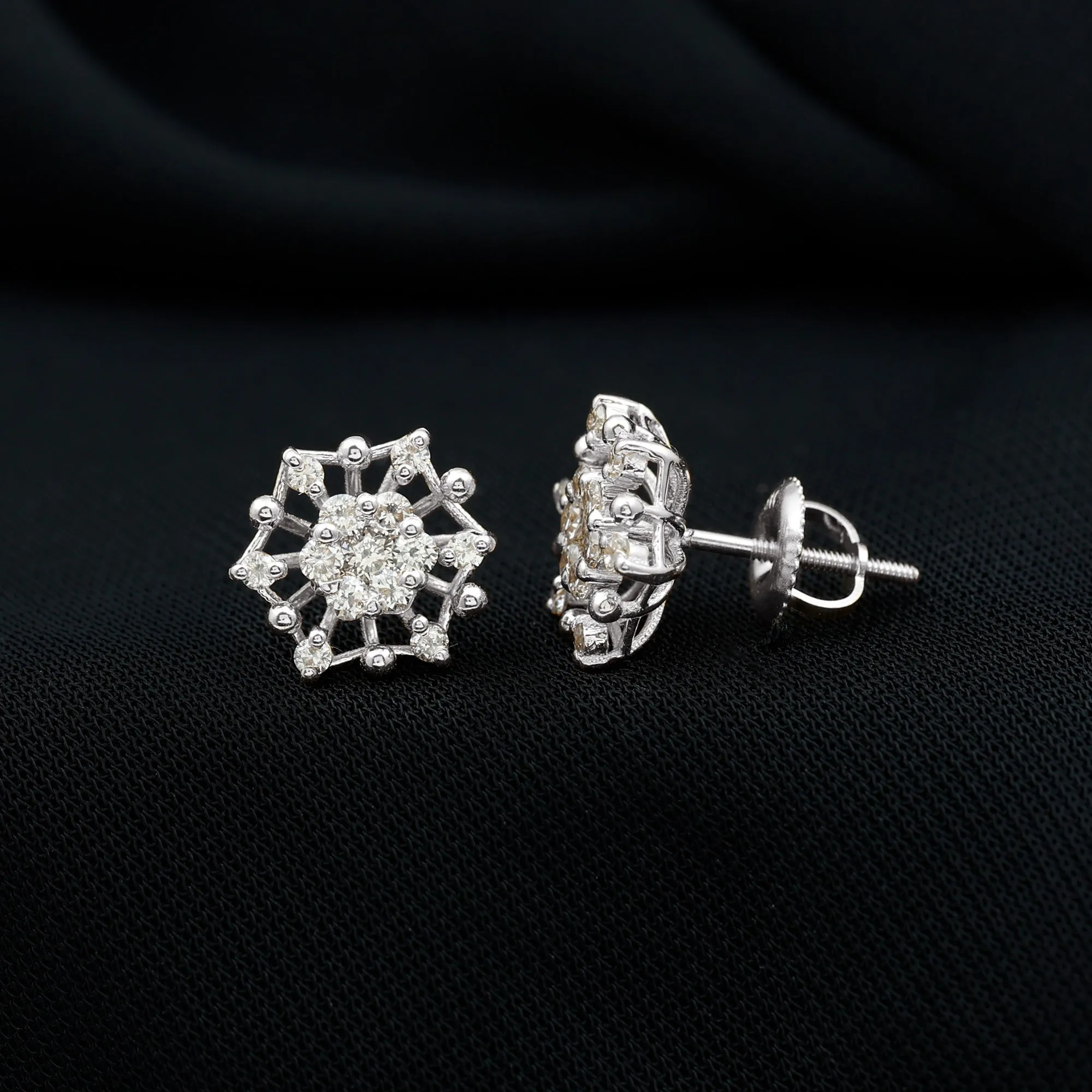 Diamond Cluster Snowflake Stud Earrings