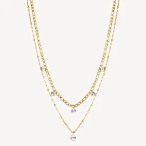 Double Layer Chain Crystal Necklace in Gold Plated Stainless Steel