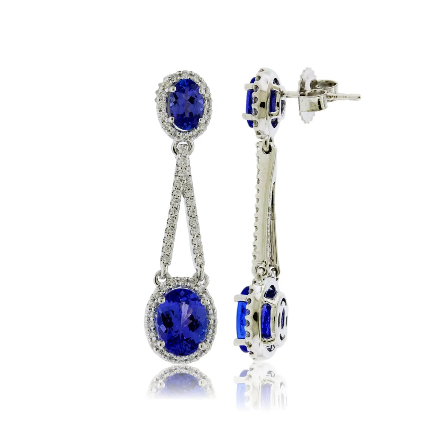 Double Oval Shaped Tanzanite with Diamond Halo Earrings