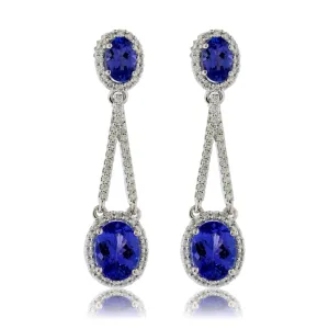 Double Oval Shaped Tanzanite with Diamond Halo Earrings