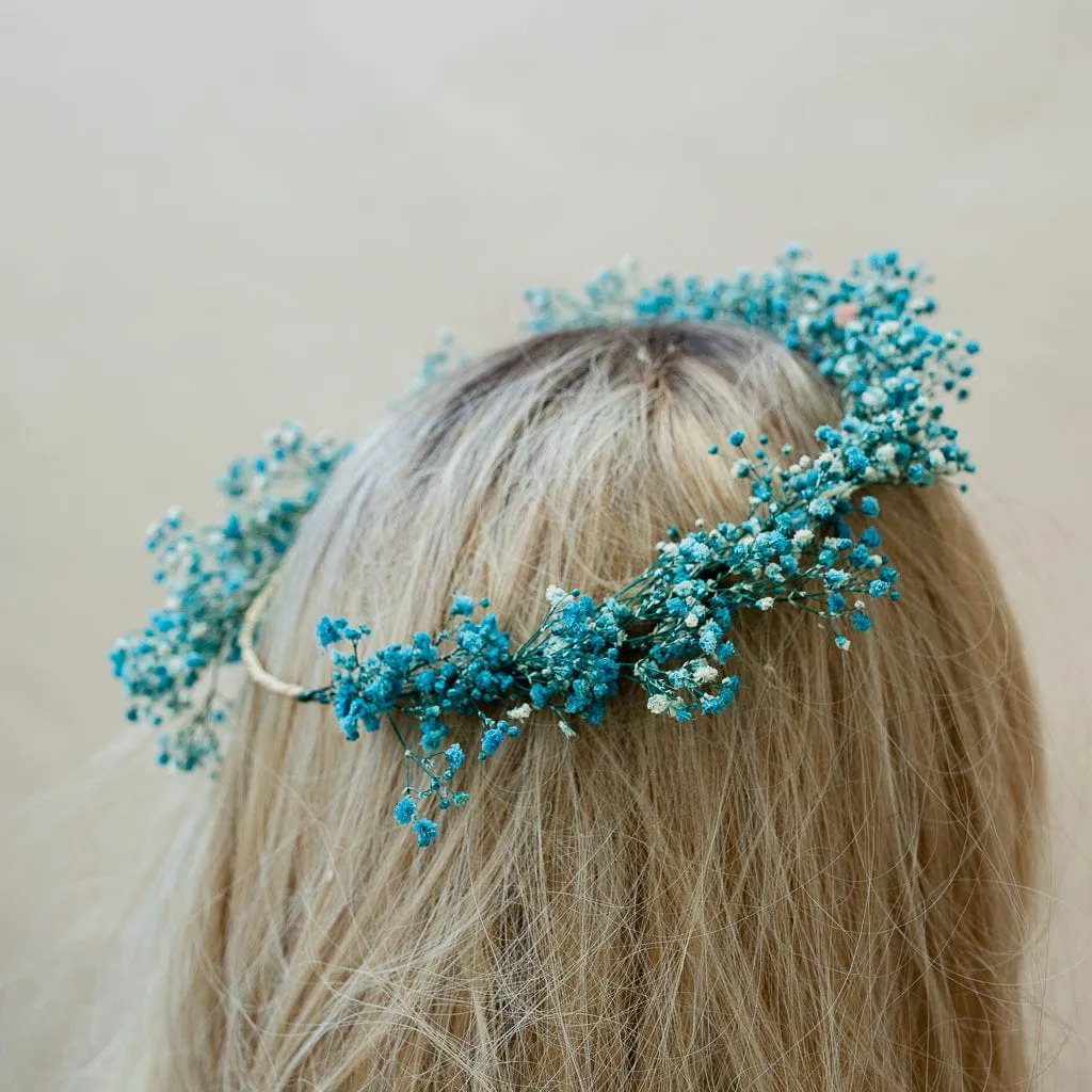 Dried Flowers Bridal Crown - Vibrant Blue