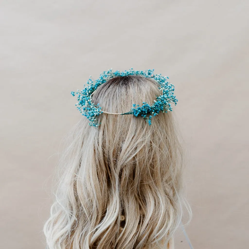 Dried Flowers Bridal Crown - Vibrant Blue