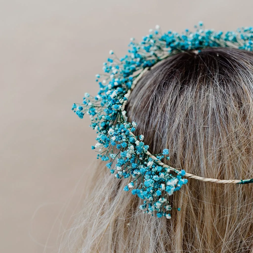 Dried Flowers Bridal Crown - Vibrant Blue