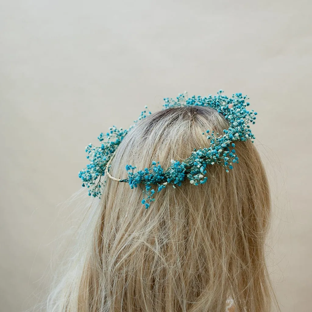 Dried Flowers Bridal Crown - Vibrant Blue