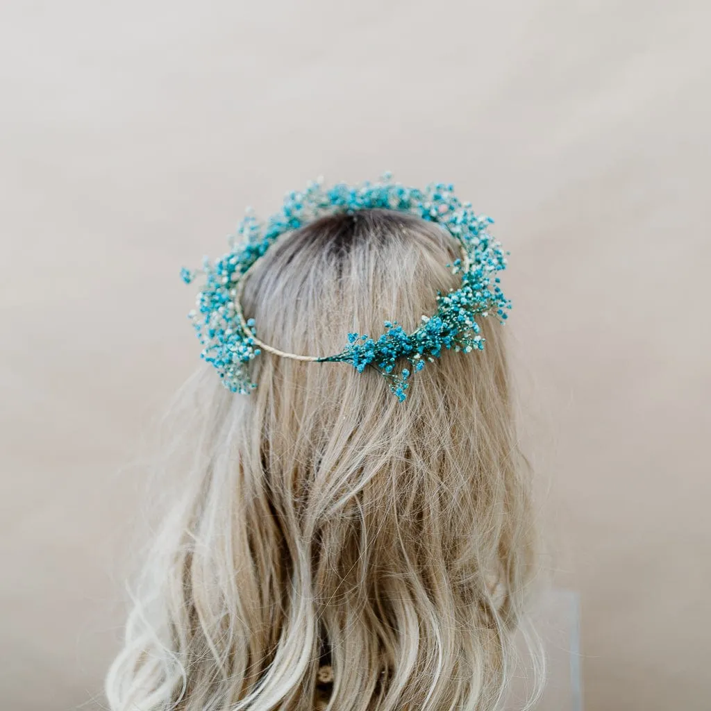 Dried Flowers Bridal Crown - Vibrant Blue