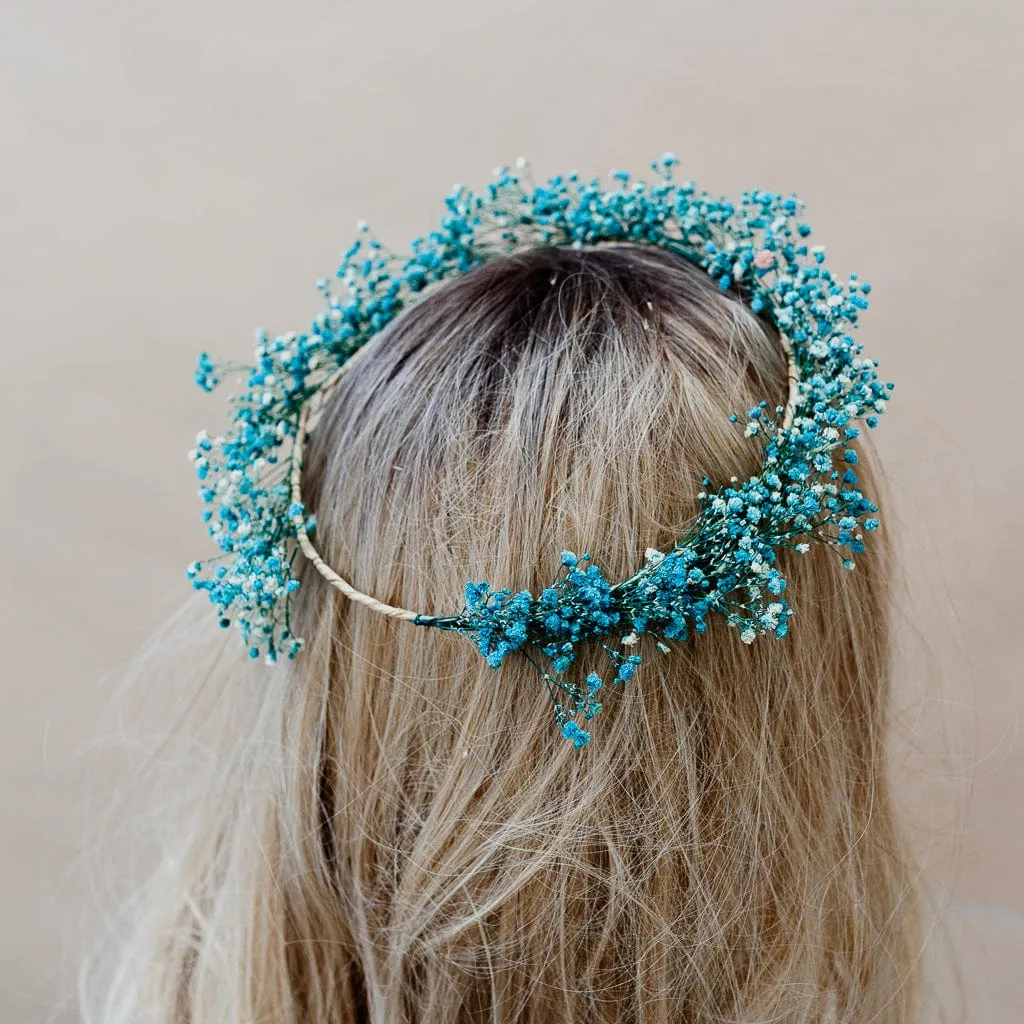 Dried Flowers Bridal Crown - Vibrant Blue