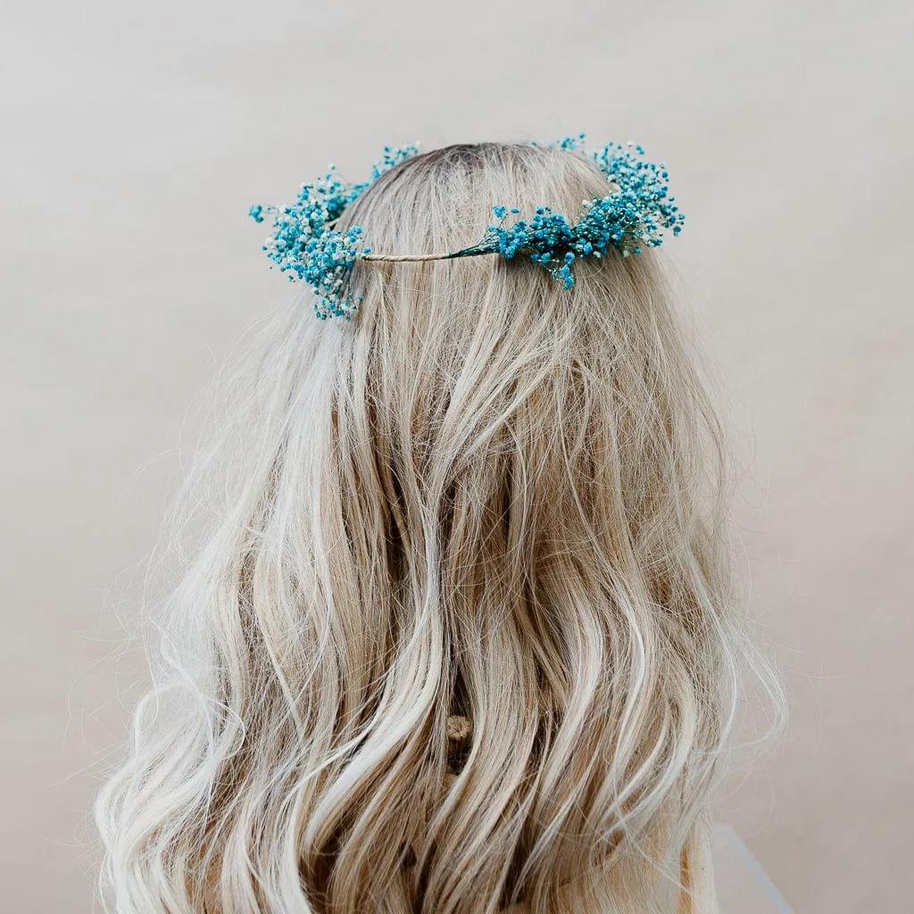 Dried Flowers Bridal Crown - Vibrant Blue