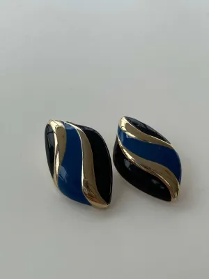 Elegant Vintage Gold, Black and Blue Stud Earrings