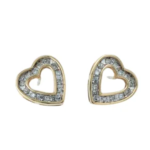 Estate: 10K Yellow Gold Diamond Heart Earrings