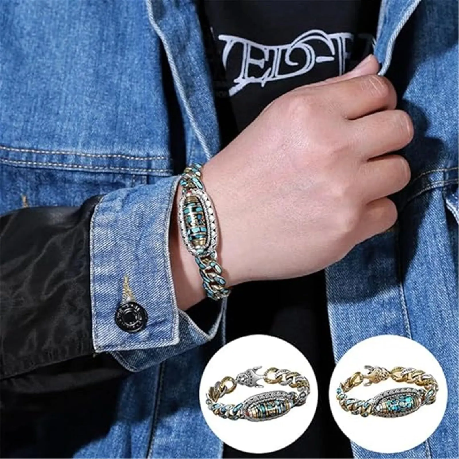 Fashion Jewelry New Men's Bracelet Personality Retro Transfer Rotating Nine Eye Pearl Bracelets High-end Gift