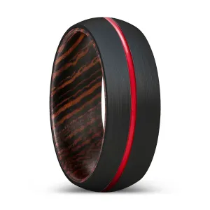 FRENZY | Wenge Wood, Black Tungsten Ring, Red Groove, Domed