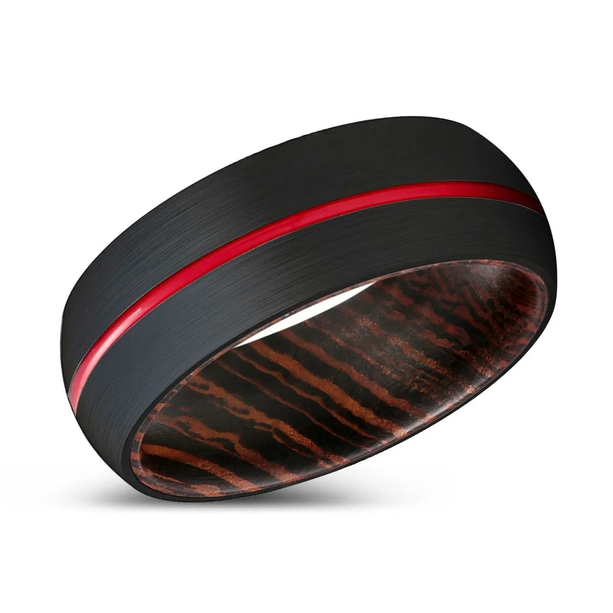 FRENZY | Wenge Wood, Black Tungsten Ring, Red Groove, Domed