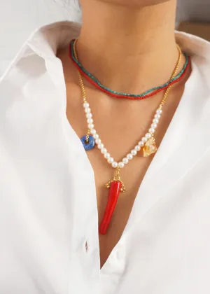 Freshwater Pearl, Citrine, Red Coral and Lapis Lazuli