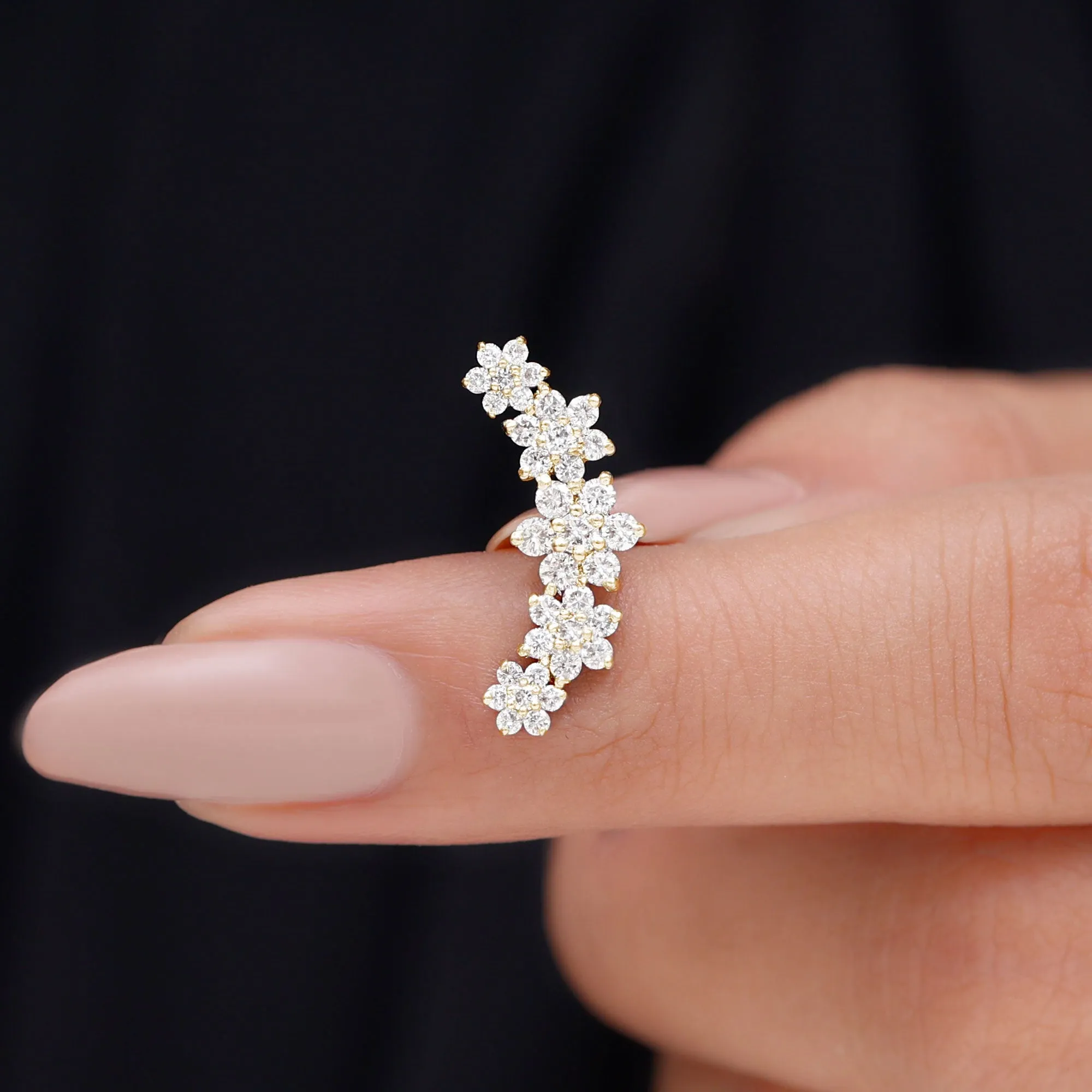 Genuine Diamond Flower Ear Crawler Earring