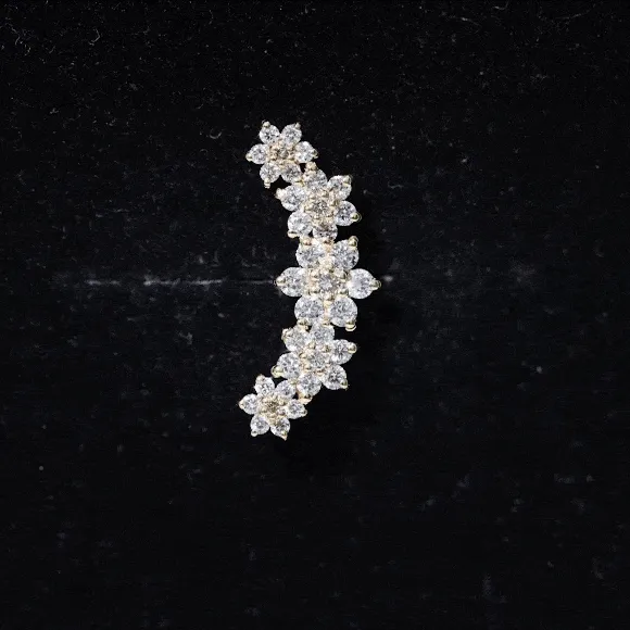 Genuine Diamond Flower Ear Crawler Earring