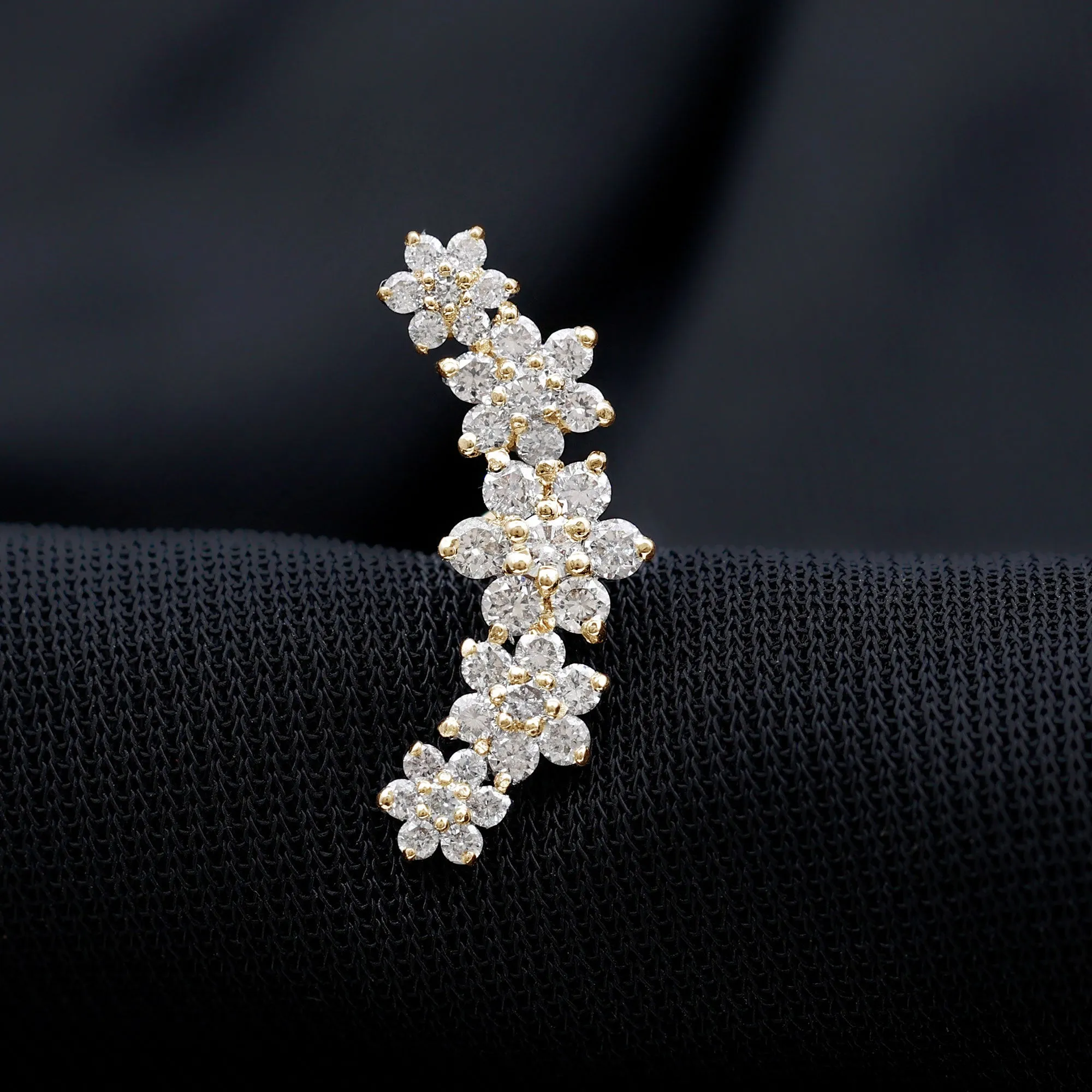 Genuine Diamond Flower Ear Crawler Earring