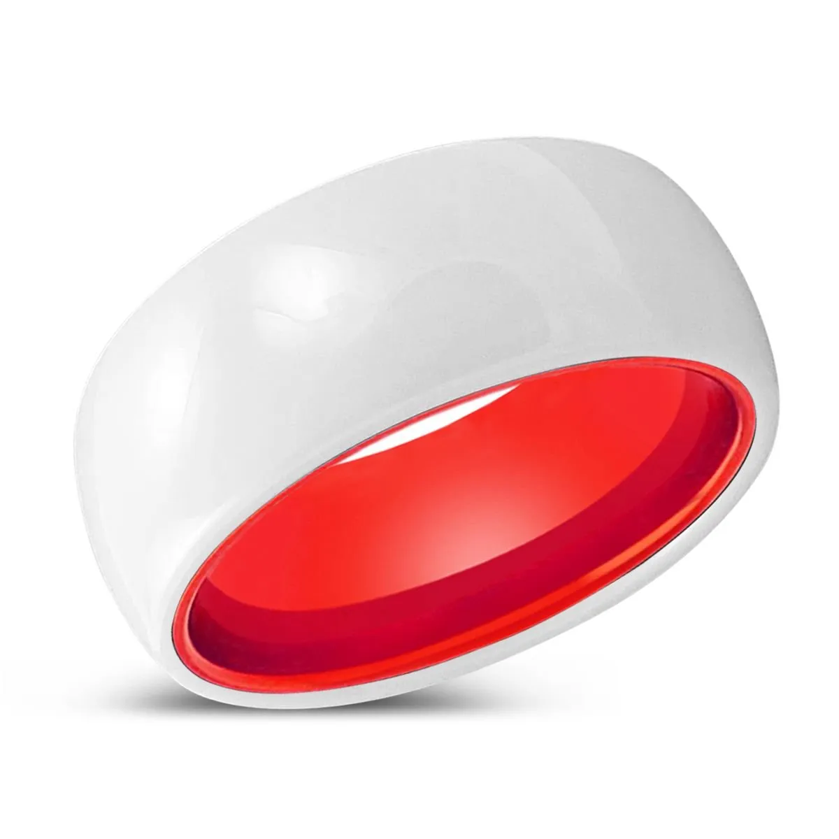 GLINT | Red Ring, White Ceramic Ring, Domed