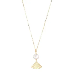 Gold Filled Baroque Pearl & Fan Pendant Necklace