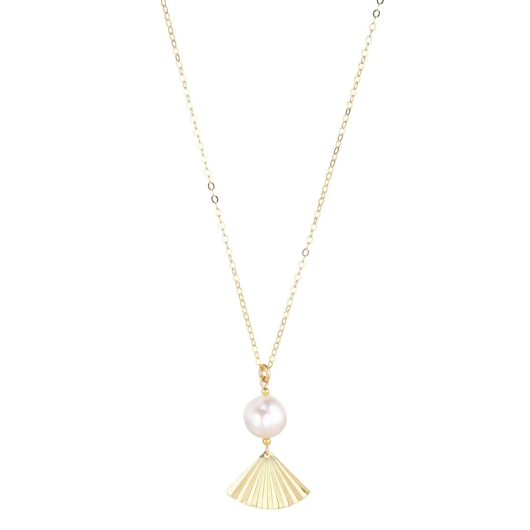 Gold Filled Baroque Pearl & Fan Pendant Necklace