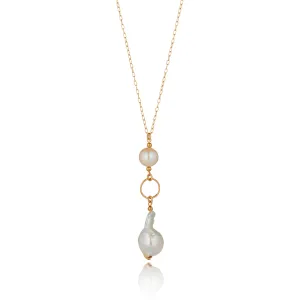 Gold Filled Baroque Pearl Long Pendant Necklace