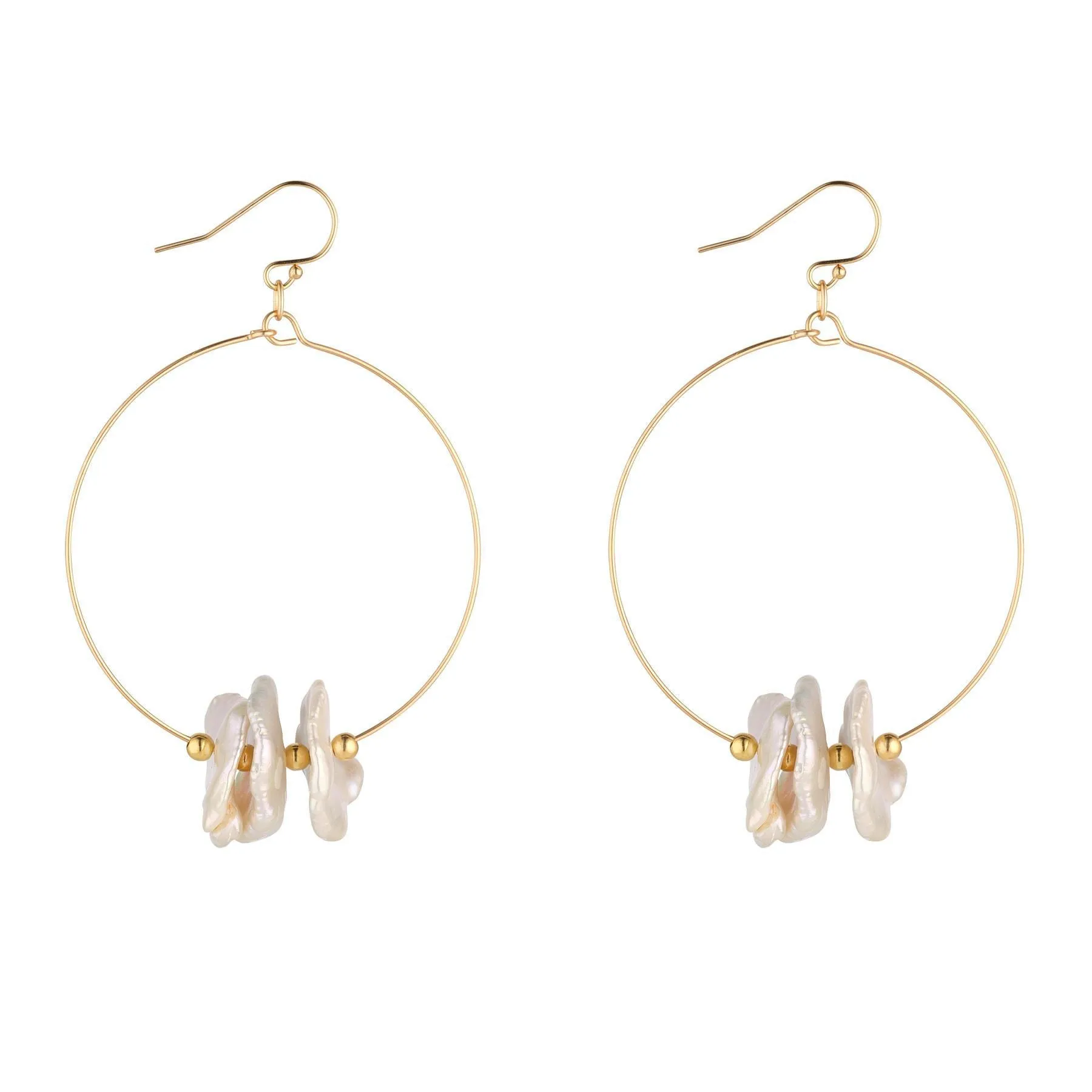 Gold Filled Flat Keshi Pearl Large Hoop Earrings