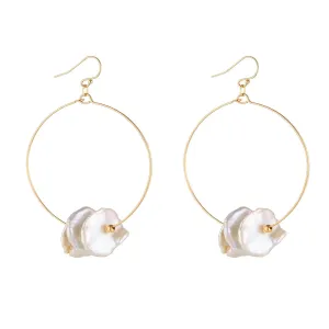 Gold Filled Flat Keshi Pearl Large Hoop Earrings