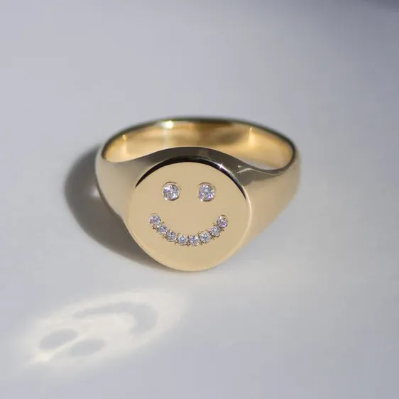 Gold Happy Face Signet Ring