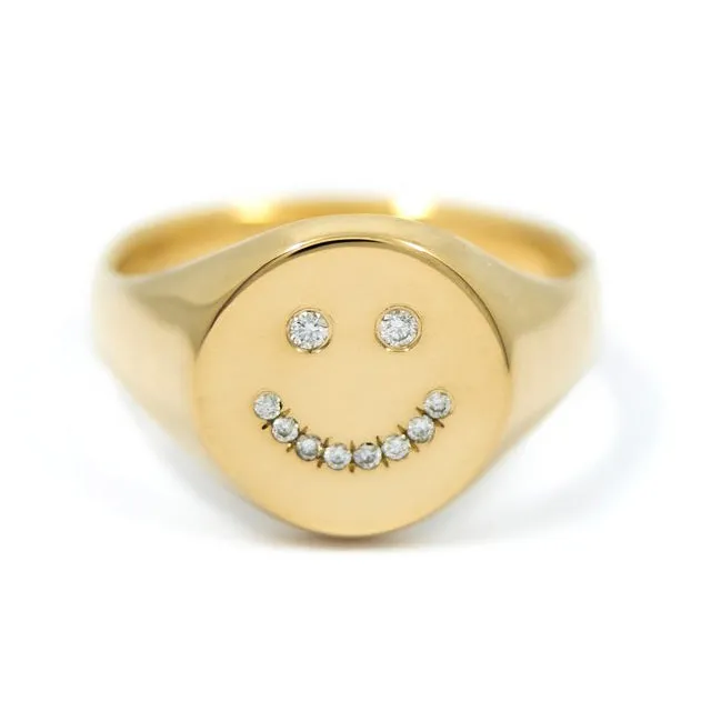 Gold Happy Face Signet Ring