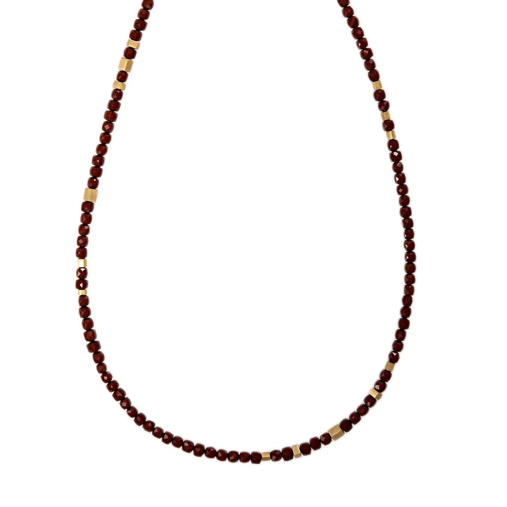 GOLD HEXAGON BEADS   RED JASPER BEADED NECKLACE