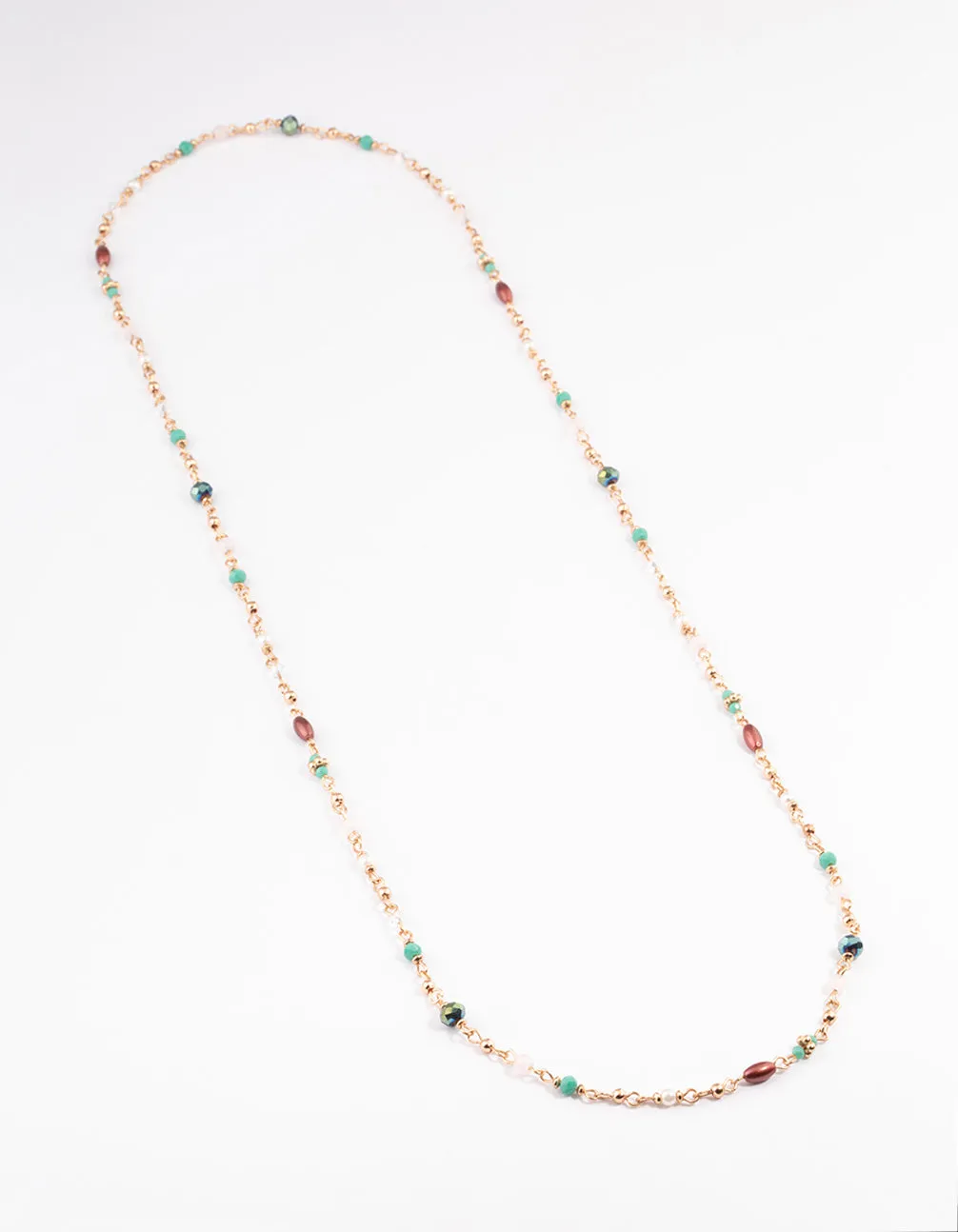 Gold Mixed Facet Beaded Long Necklace