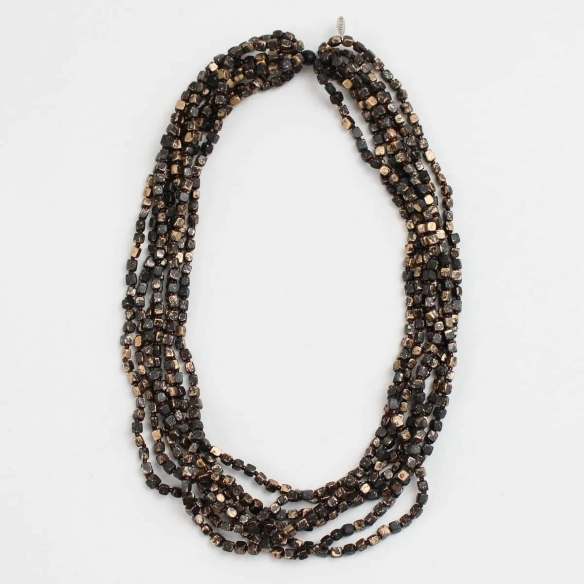 Gold Multi Strand Beaded Lacey Necklace