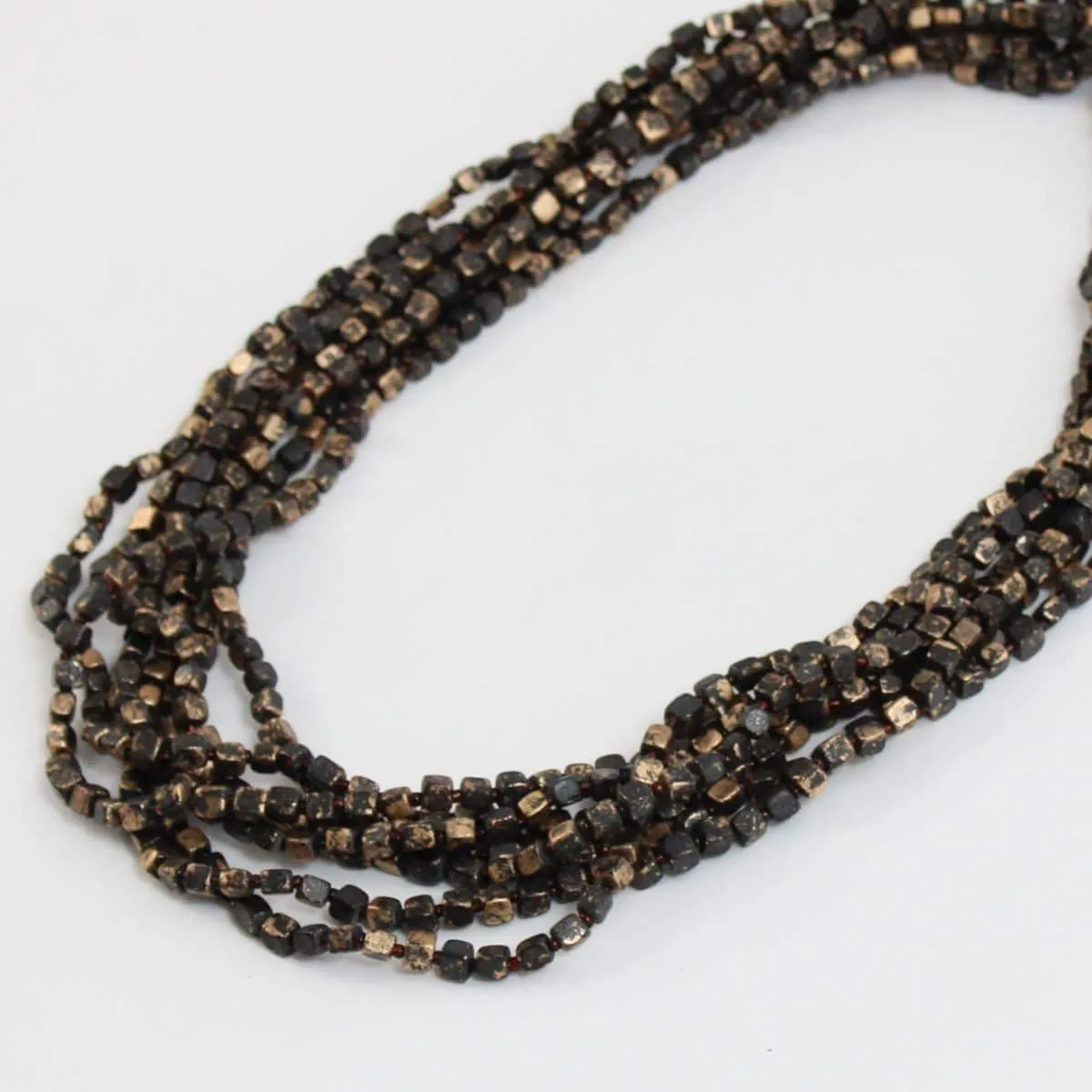 Gold Multi Strand Beaded Lacey Necklace