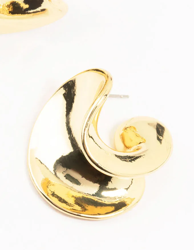 Gold Plated Wave Stud Earrings